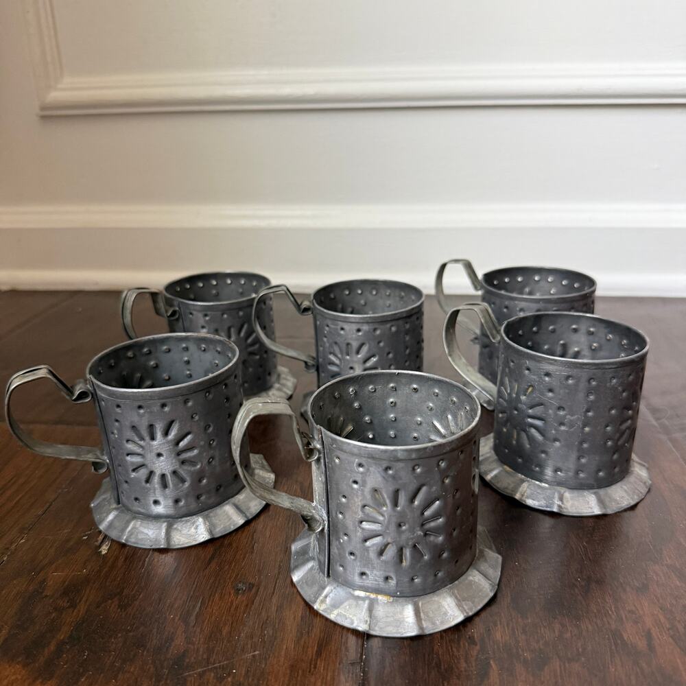 Vintage Pfaltzgraff Yorktowne Tinsmith Punched Tin Holders Set of 6